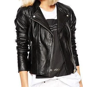 Super Black Women Biker Leather Jackets Nylon Fabric Polyester Fabric Spandex Fabric