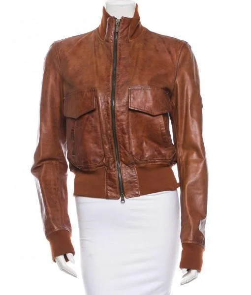 Super Bossy Women Bomber Brown Leather Jackets Herringbone Jacket Checkered Jacket Solid Jacket