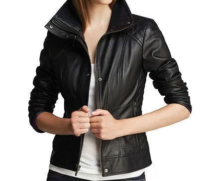 Super Diamond Women Classic Leather Jackets Hoodie Zip-Up Jacket Button-Up Jacket