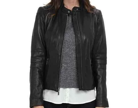 Super Henzy Women Classic Black Leather Jackets Wool Fabric Cashmere Fabric Tweed Fabric