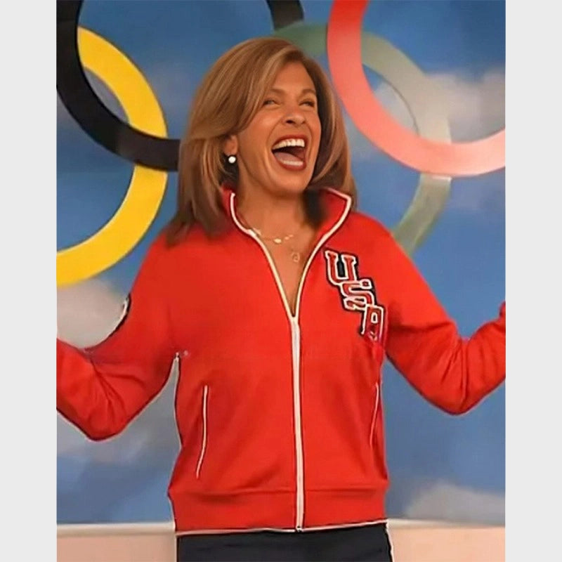 The Today Show Hoda Kotb Red Team USA Track Jacket V-Neck Jacket Boat Neck Jacket Square Neck Jacket