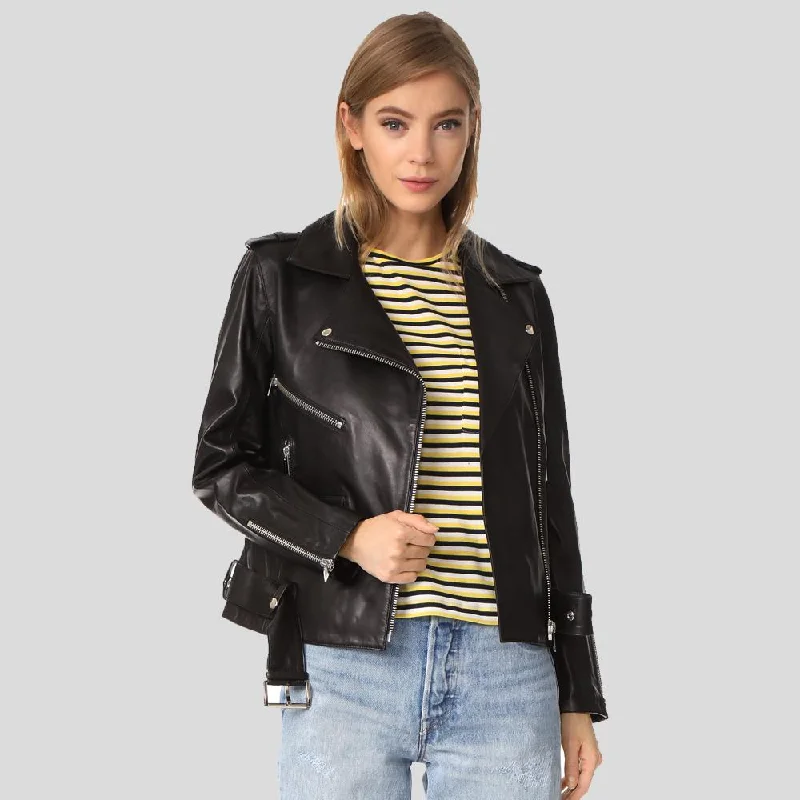 Whitley Black Biker Leather Jacket Jersey Jacket Tulle Jacket Batik Jacket