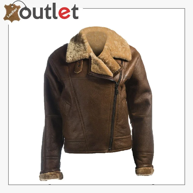 Women Brown Shearling Leather Jacket Print Jacket Jacquard Jacket Patchwork Jacket