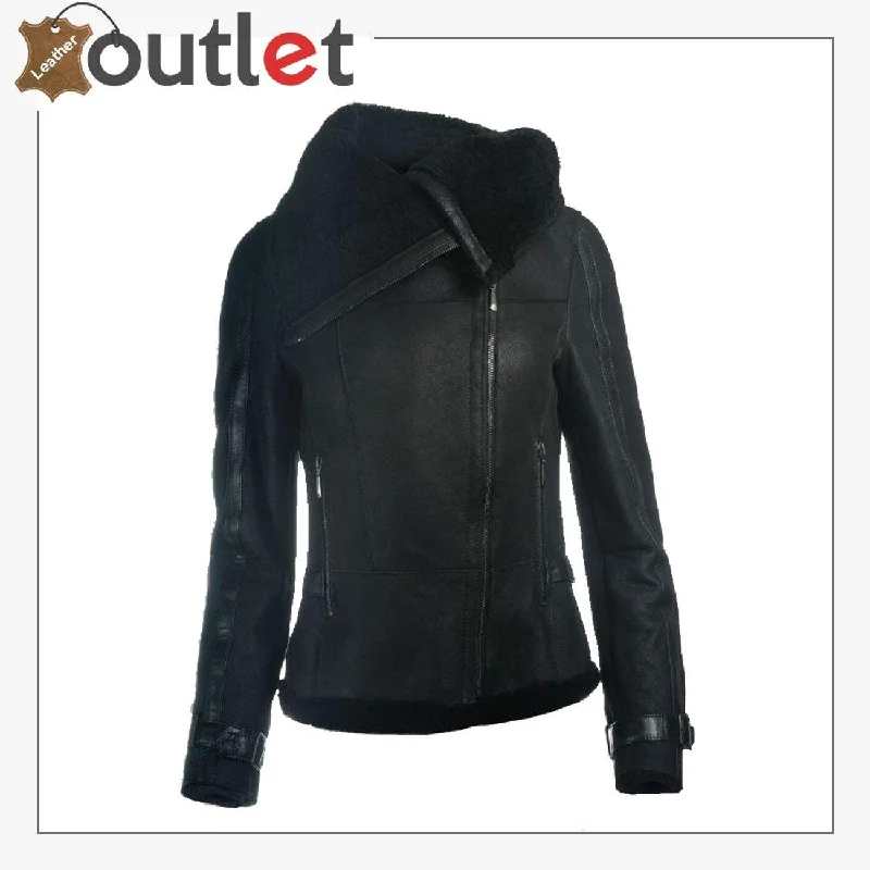 Women Sheepskin Oversized Collar Jacket Fitted Jacket Loose Jacket Oversized Jacket