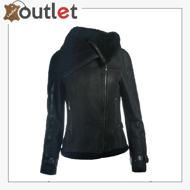 Women Sheepskin Oversized Collar Jacket Insulated Jacket Fitted Jacket Loose Jacket