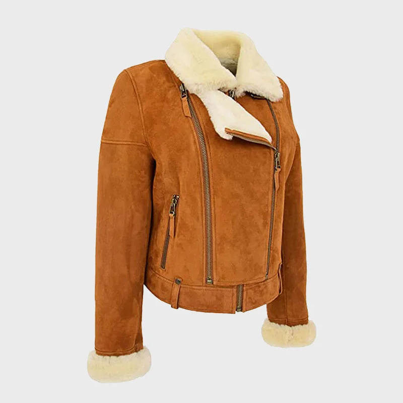 Women's A1 Suede Sheepskin Leather jacket Front Pockets Side Pockets Patch Pockets