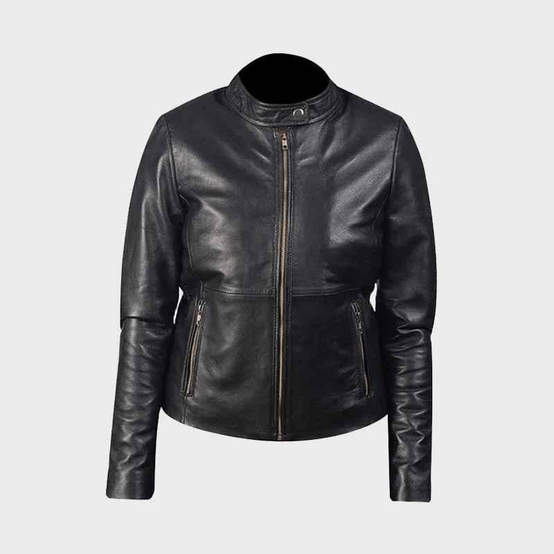 Women's Rave Biker Leather Jacket Notch Collar Jacket Peter Pan Collar Jacket Cowl Neck Jacket