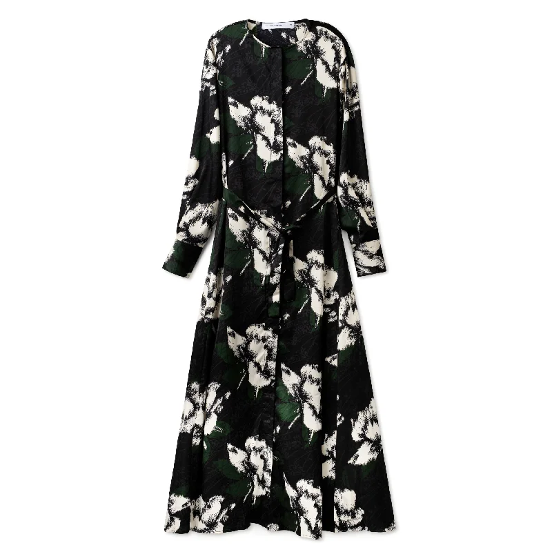 Signature Maxi Dress IN: Black Green Floral Fashionable Printed Maxi Dress
