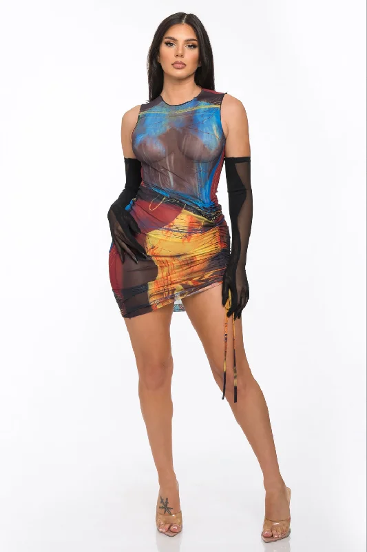 ABSTRACT MESH S/S MAXI DRESS Trendy Printed Maxi Dress