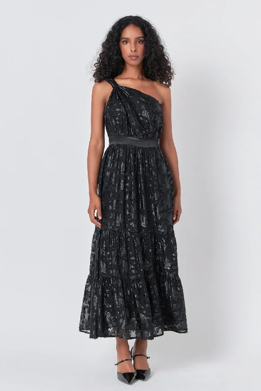 Adrianna One Shoulder Chiffon Maxi Dress Trendy Maxi Dress with Lace