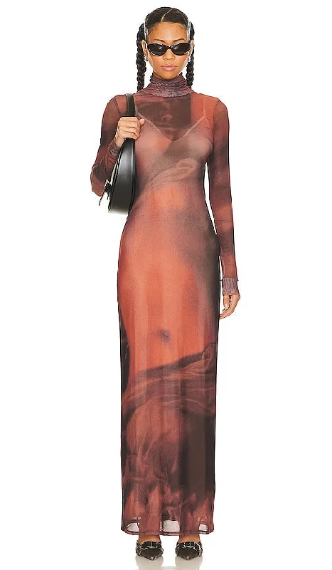 AFRM Billie Maxi Dress in Rust Elegant Maxi Dress with Ruffles
