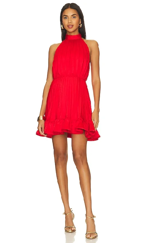 AMUR Amiri Halter Mini Dress in Red Trendy Tulle Mini Dress