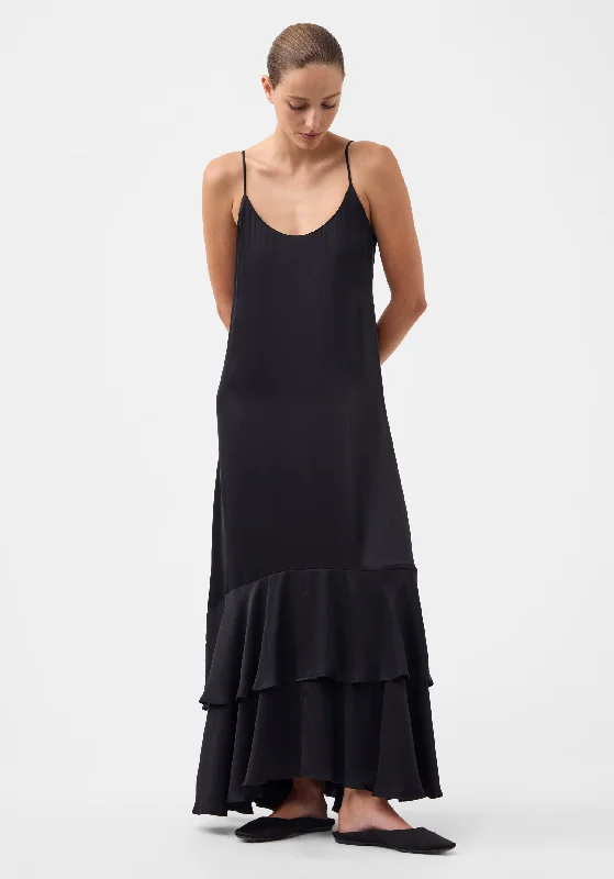 Anais Silk Maxi Dress_Black Elegant Lace-Up Maxi Dress