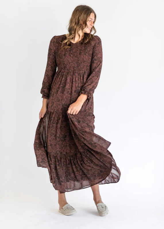 Aurora Vintage Floral Long Sleeve Maxi Dress Trendy Printed Maxi Dress