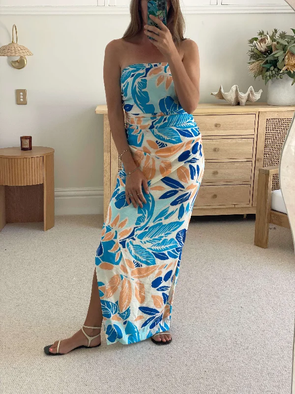 BAY MAXI DRESS - BLUE Trendy Floral Print Maxi Dress