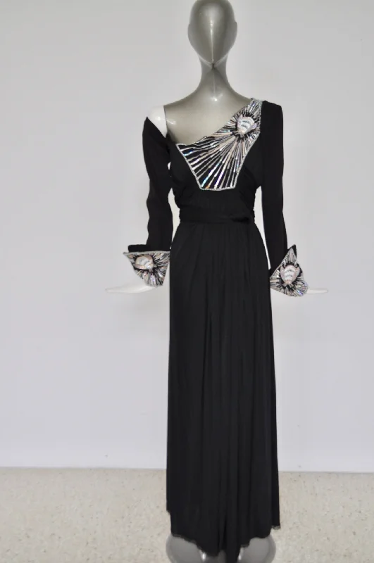 Bill Gibb empire maxi dress with beadwork 1970s rare Elegant Floral Maxi Dress