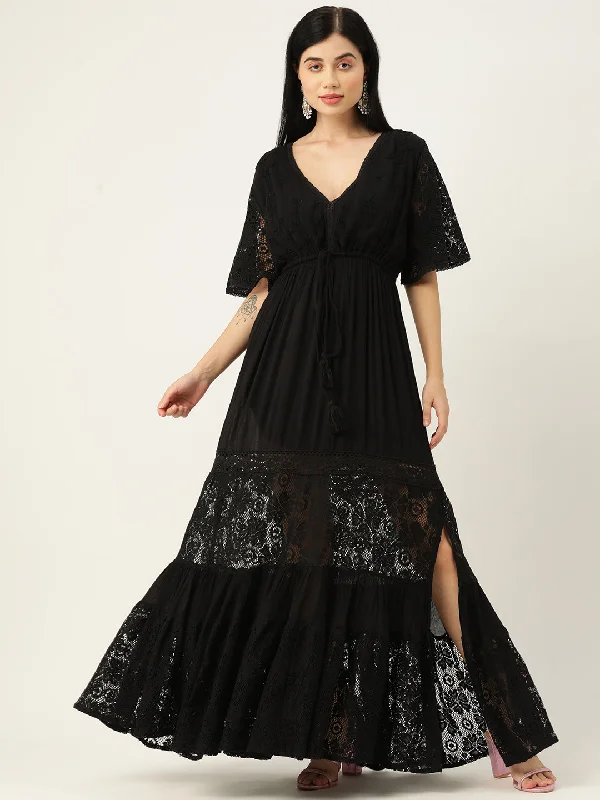 Black Fit & Flare Maxi Dress Stylish Boho Maxi Dress