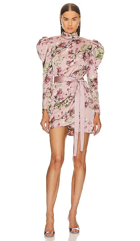 Bronx and Banco Noel Sakura Mini Dress in Pink Elegant Lace-Up Mini Dress