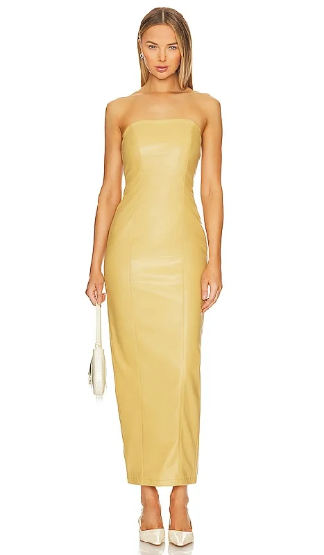 Camila Coelho Bruna Faux Leather Maxi Dress in Yellow Chic Button-Up Maxi Dress