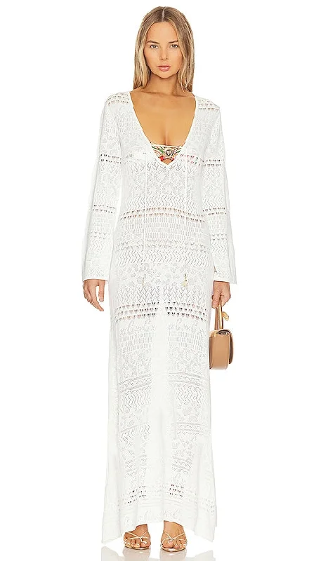 Camilla Knit Maxi Dress in White Cozy Spaghetti Strap Maxi Dress