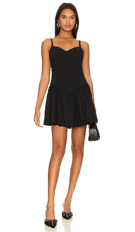 CAROLINE CONSTAS Orella Mini Dress in Black Elegant Mini Dress with Ruffles