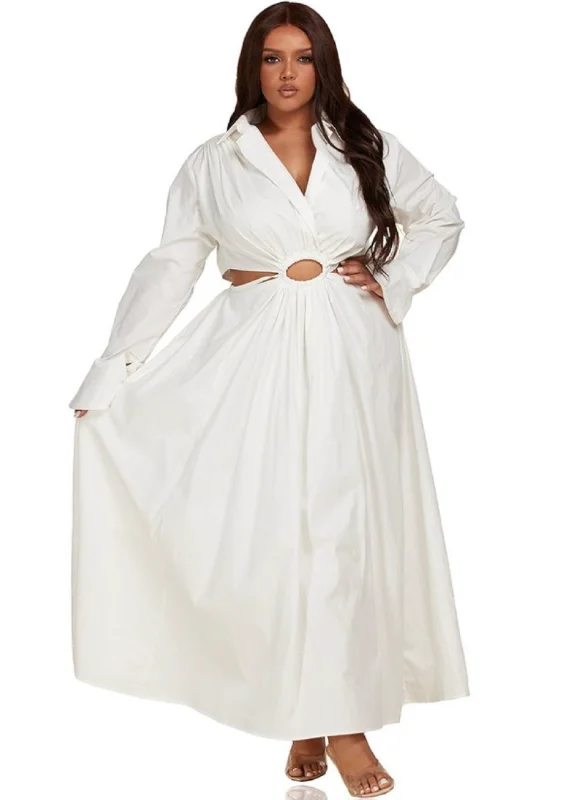 Cut-out Shirt Maxi Dress Comfortable Fit-and-Flare Maxi Dress