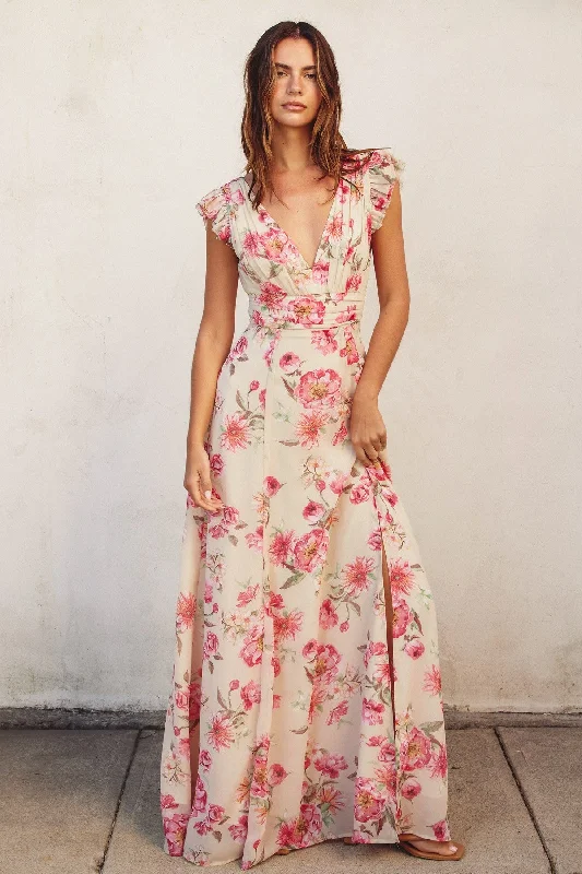 Fall Floral Maxi Dress Stylish V-Neck Maxi Dress