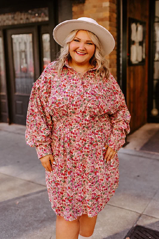 Fall Sunset Corduroy Mini Dress in Blush Curves Cozy Jersey Mini Dress