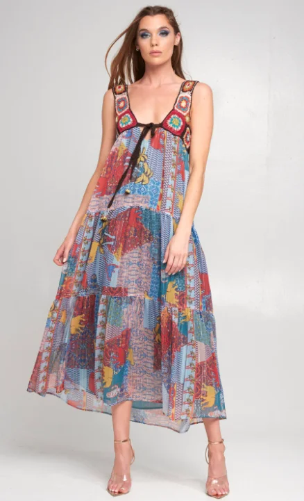 Felicity Boho Crochet Top Maxi Dress Elegant Tiered Maxi Dress