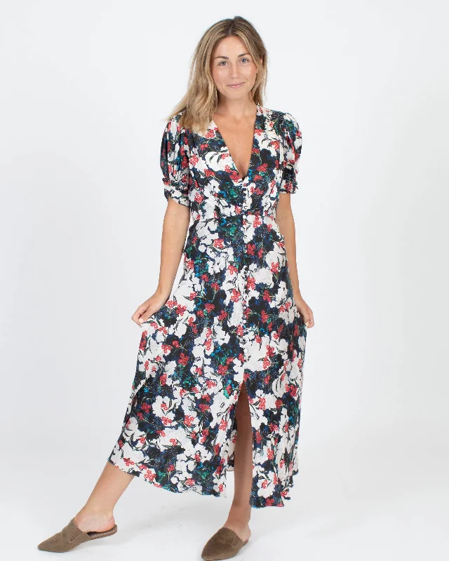 Floral Silk Maxi Dress Comfortable Maxi Dress with Slits