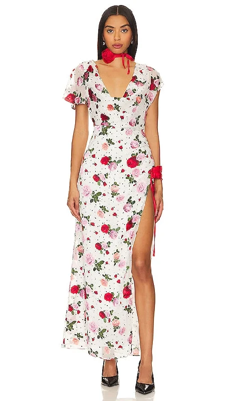 For Love & Lemons Maybelle Maxi Dress in White Fashionable Button-Down Maxi Dress