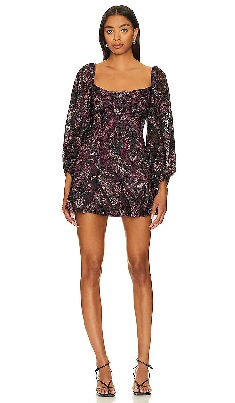 For Love & Lemons Valerie Mini Dress in Purple Trendy Floral Mini Dress