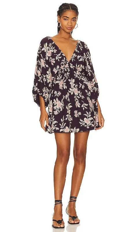 Free People Portia Mini Dress in Purple Cozy Ruched Mini Dress