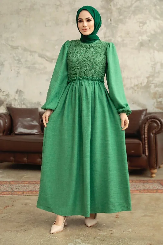 Green Lace Maxi Dress Stylish Button-Up Maxi Dress