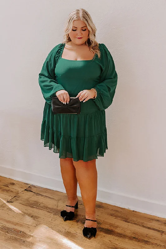 Haute Harmony Mini Dress In Hunter Green Curves Elegant Silk Mini Dress