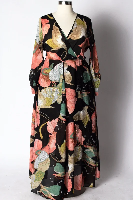Iris Oasis Maxi Dress - Black/Pink Comfortable T-Shirt Maxi Dress