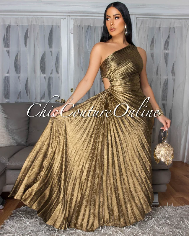 Jovinia Bronze Pleated Single Shoulder Maxi Dress Fashionable Chiffon Tiered Maxi Dress Jovinia Bronze Pleated Single Shoulder Maxi Dress Fashionable Chiffon Tiered Maxi Dress