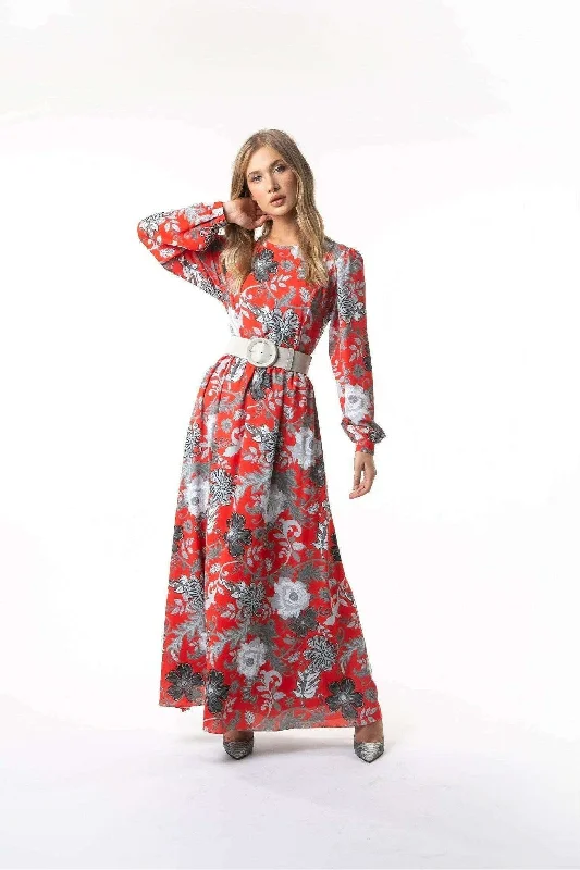 Kelly Floral Long Maxi Dress with Long Sleeves Stylish Long Sleeve Maxi Dress
