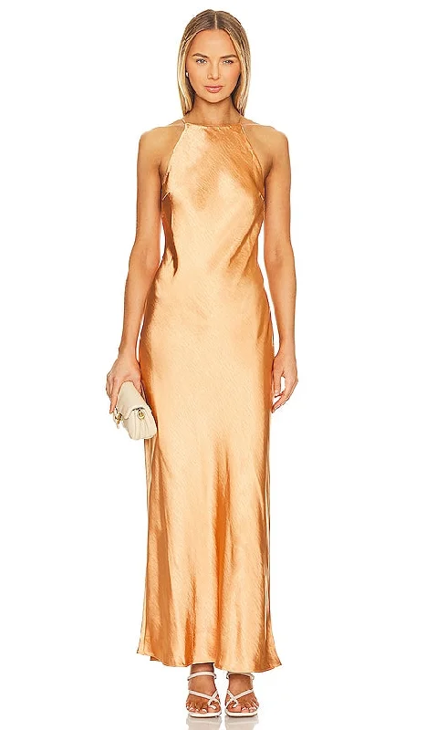 L'Academie Emmeline Maxi Dress in Beige Elegant Silk Maxi Dress