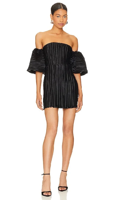 L'IDEE Sirene Mini Dress in Black Stylish Ribbed Mini Dress