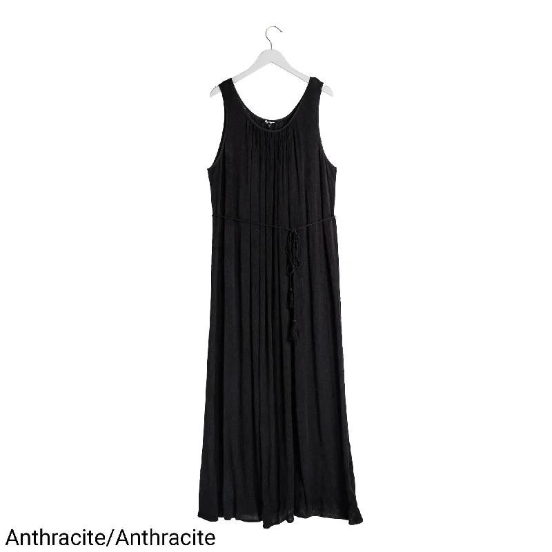 lily morgan Women's Plus Crinkle Solid Maxi Dress - 1X-3X Trendy Maxi Dress with Lace