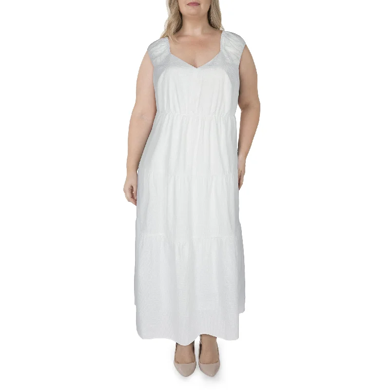 lily morgan Women's Plus Ocean Blues Tiered Maxi Dress Cozy Longline Maxi Dress