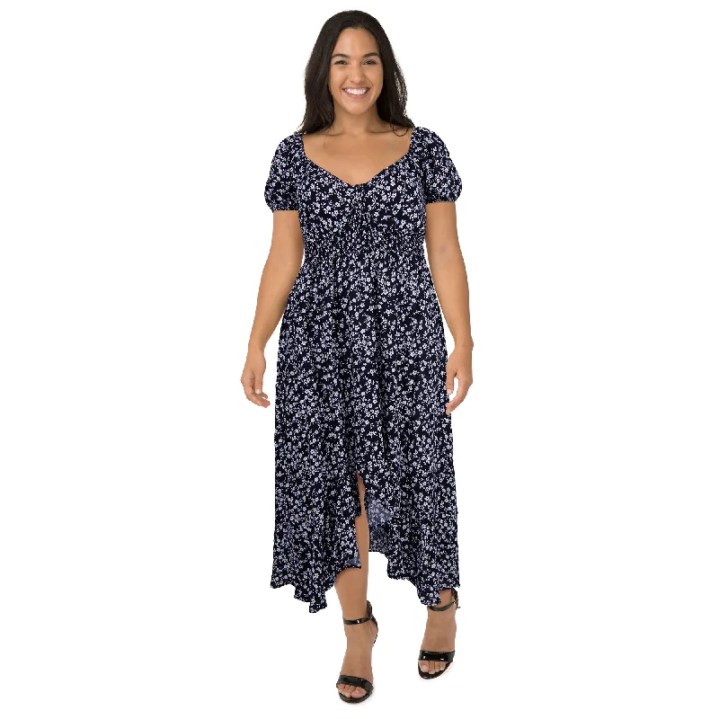 lily morgan Women's Plus Tropical Printed Maxi Dress Trendy Off-Shoulder Ruffle Maxi Dress