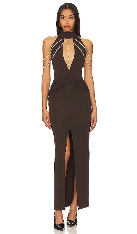 LOBA Debora Pearl Maxi Dress in Chocolate Chic Summer Maxi Dress