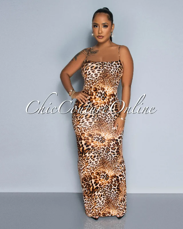 Maya Leopard Print Maxi Dress Stylish Boho Chic Maxi Dress