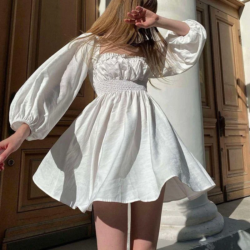 Misty Puff Sleeve Summer Mini Dress Chic Sleeveless Mini Dress