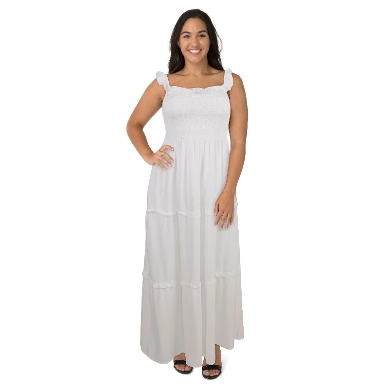 mySTYLE Women's Plus Mykonos Smocked Maxi Dress Fashionable Button-Down Maxi Dress