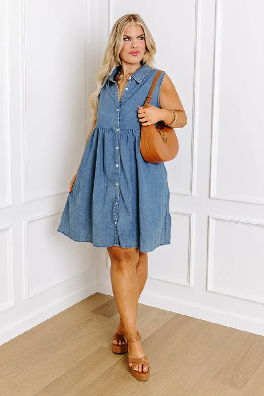 Ocean Retreat Chambray Mini Dress Curves Comfortable Bodycon Mini Dress