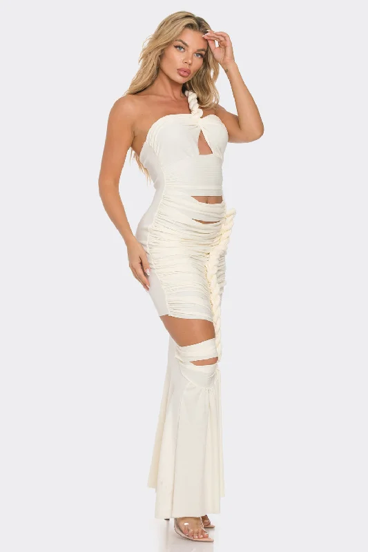 One Shoulder Braid Detail Strap Maxi Dress Chic Boho Print Maxi Dress