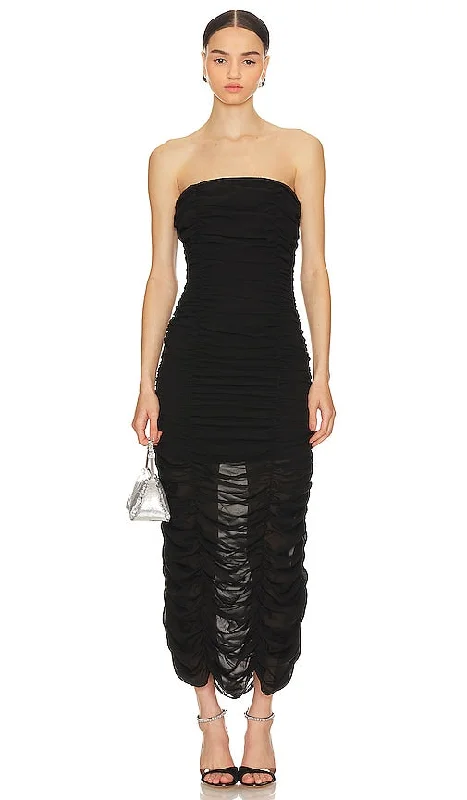OW Collection Sandy Chiffion Maxi Dress in Black Casual Maxi Dress with Pockets